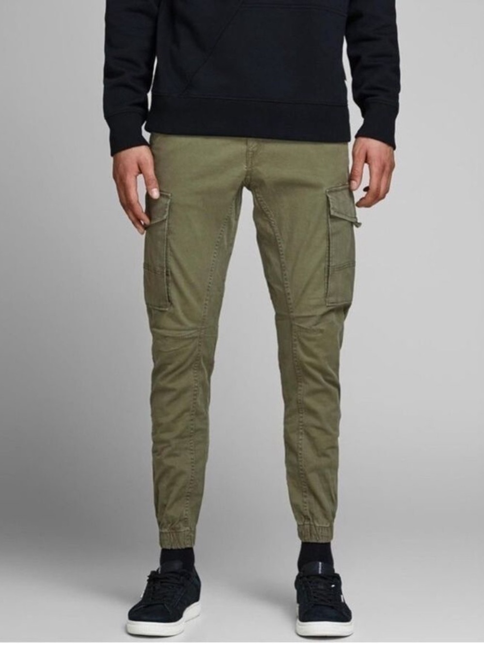 Jack & Jones Paul Flake Low Rise Slim Tapered Leg Elasticized Hem Cargo Jeans